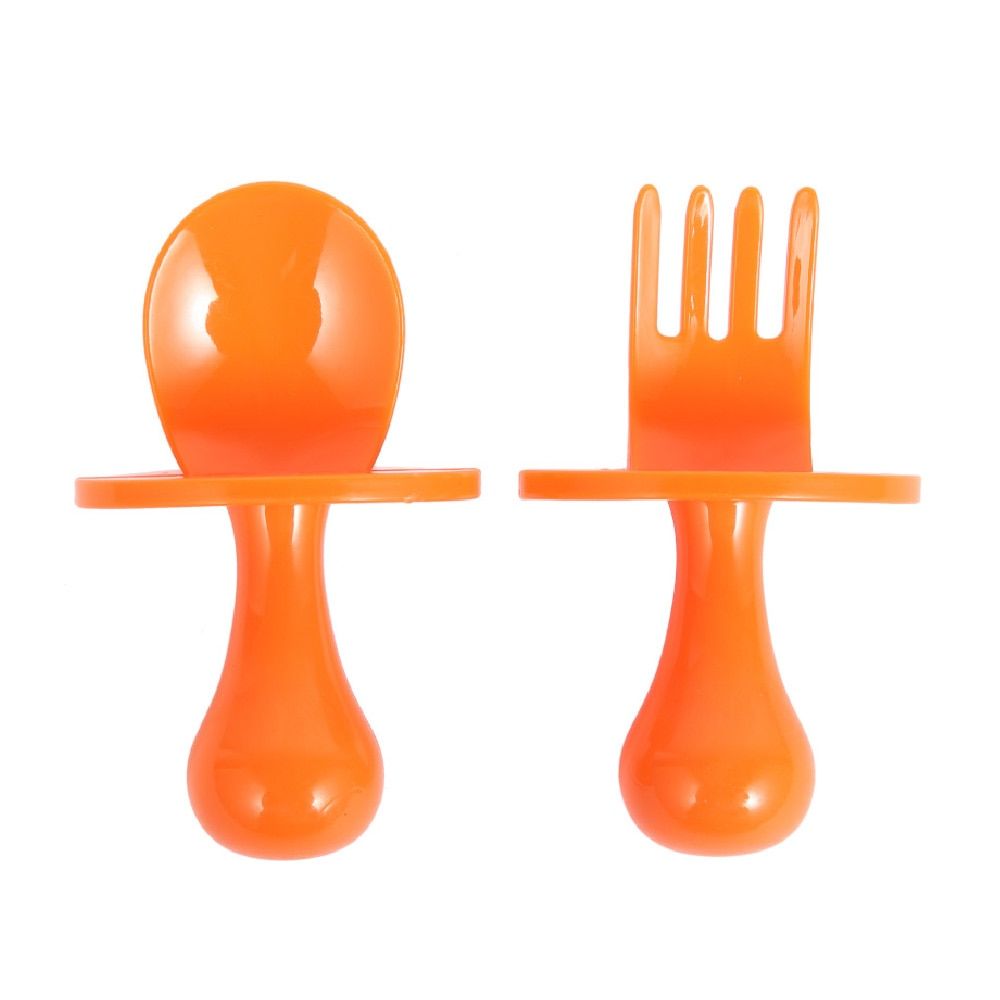 6 Colors Baby Feeding Spoon Fork Set Safe Feeding Training Spoon Toddler Babies Easy Grip Heat-Resistant Child Tableware Fork