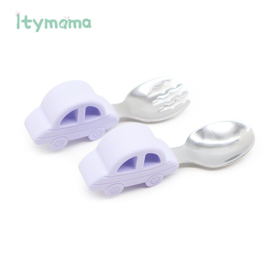 Baby Tableware Spoon Fork For Children Feeding 2pc/set Stainless Steel Dinnerware Cartoon Infant Food Baby Training Spoon Set