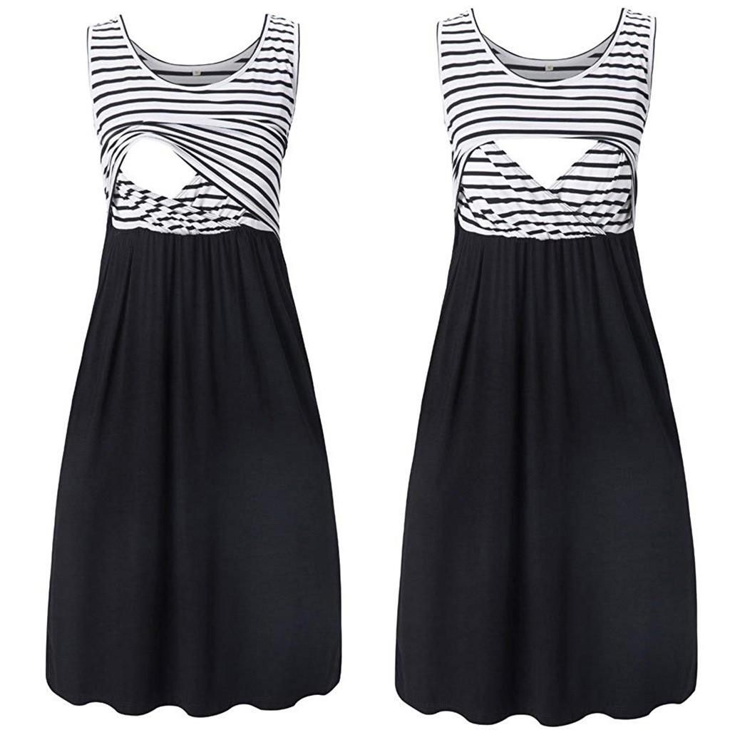 Women Pregnant Maternity  Stripe Tunic Breastfeeding Summer  Maternity Dress