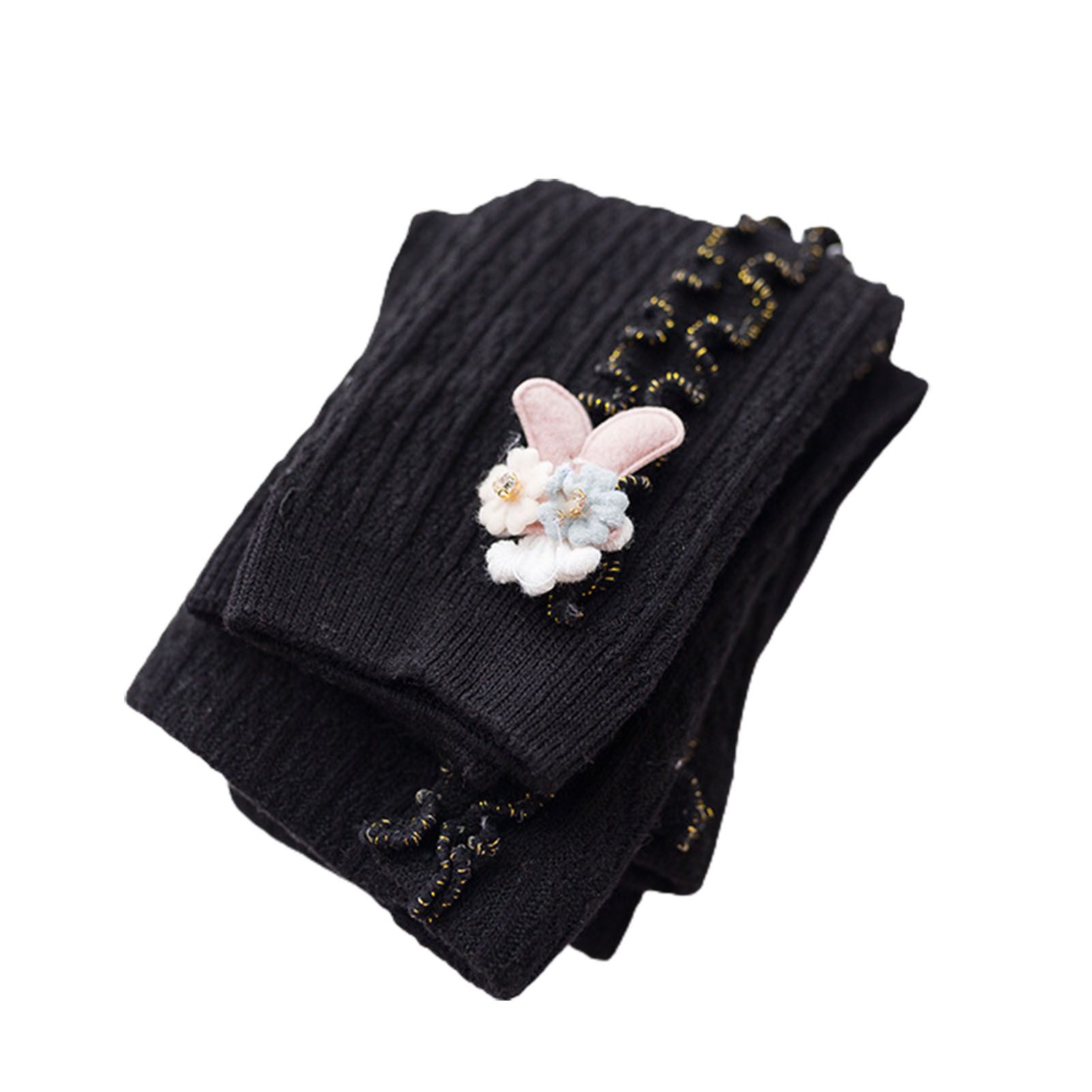 Girls Slim Trousers Thick Ribbed Rabbit Decor Children Pants