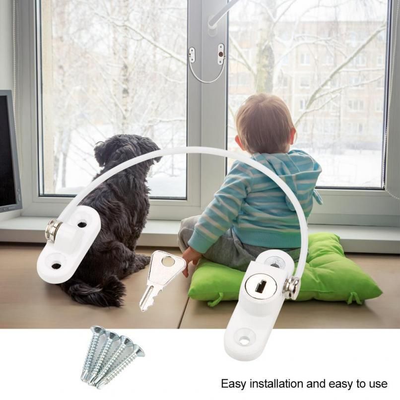 Long Durable Sturdy Window Security Lock with Key Keep Baby Safe for Window Safety Kids Safety Doors Lock Key Children Prevent