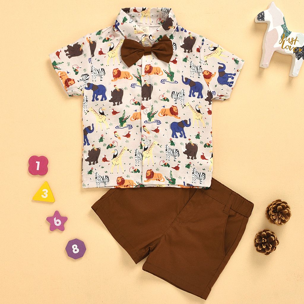 Toddler Baby Kids Boys Character T-shirt Solid Shorts Gentlement Outfits Set