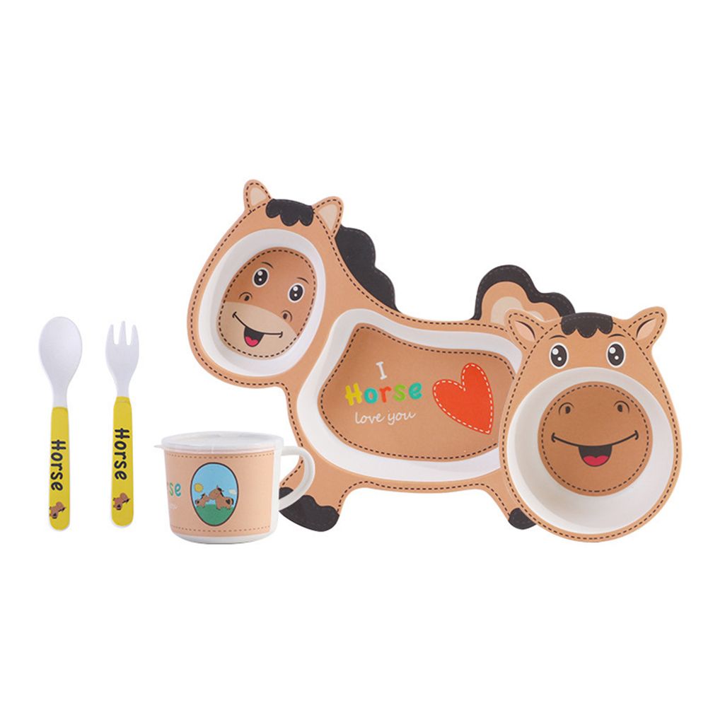 Baby Dishes Cartoon Whale Grid Plate Infant Kids Bowl Spoon Fork Tableware Set