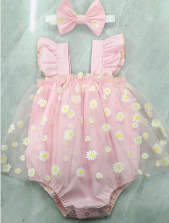 Baby Flower Printing Two-pieces Set Girl's Square Collar Sleeveless Bodysuit Skirt + Headband Set