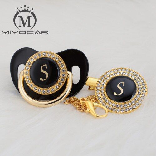 MIYOCAR name Initial letter S elegant silver bling pacifier and pacifier clip BPA free dummy bling unique design SGS pass LS