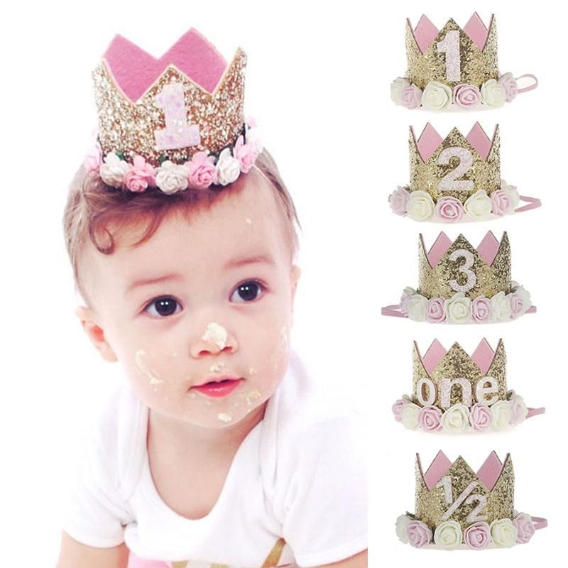 Lovely Baby Head Band Delicate Crown Birthday Girls Baby Hairbands Glitter Crown Flower Hoop Hair Baby Birthday Party Hair Decor