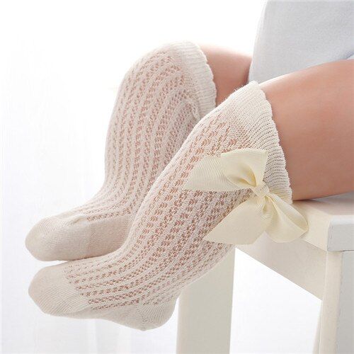 2020 Baby Girl Socks Summer Mesh Thin Big Bow Infant Long Baby Knee High Socks Cotton Newborn Socks for Girls Age for 0 to 24M