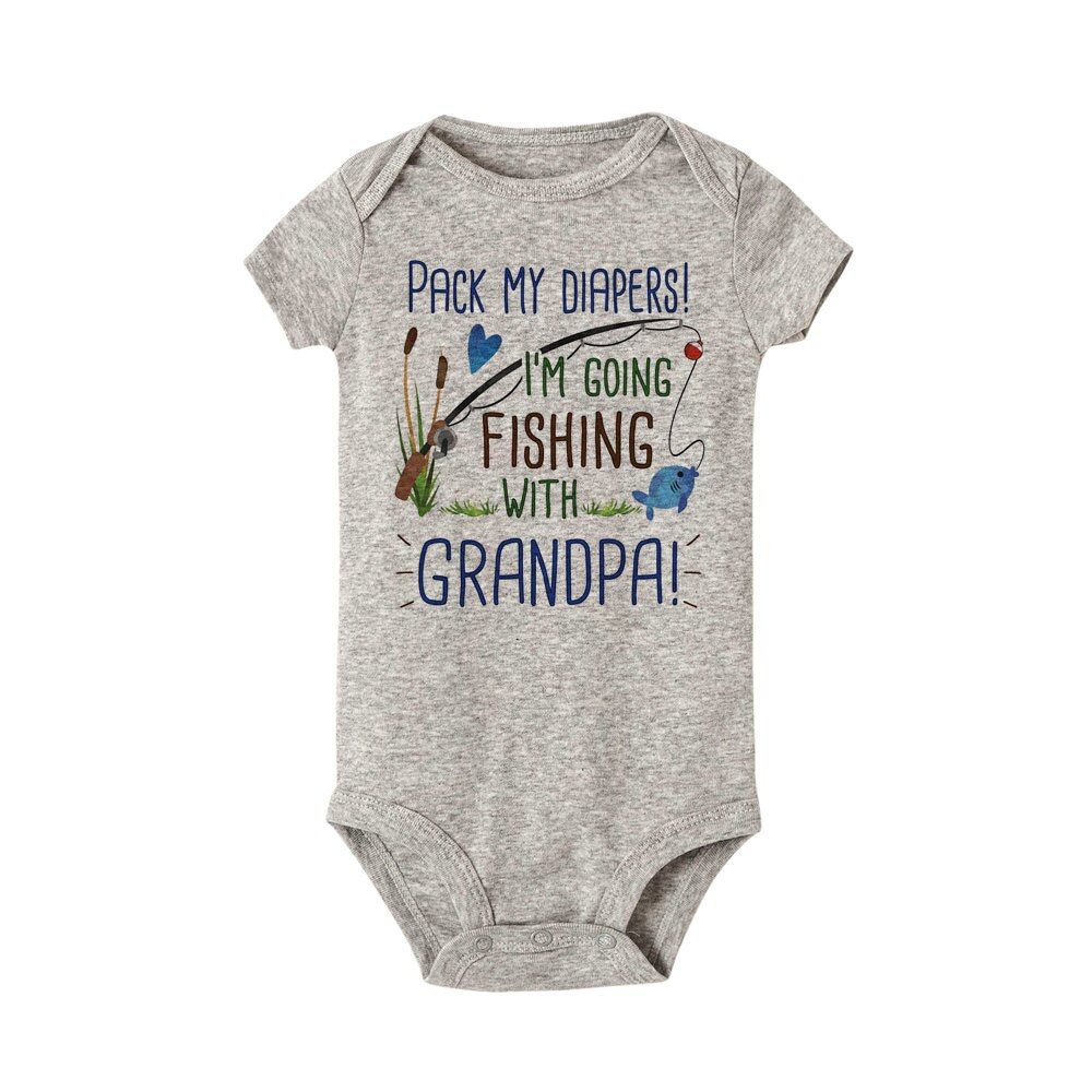 I'm Going Fishing with Daddy Printed Funny Newborn Baby Boy Girl Bodysuit Casual Short Sleeve Body Baby Rompers Outfits Clothes