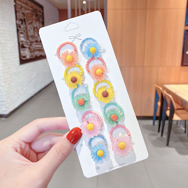 10Pcs/Set Baby Girl Rubber Bands Cute Cartoon Elastic Kids Hair Bands Flower Bow Sweet Mini Hair Ropes Baby Hair Accessories