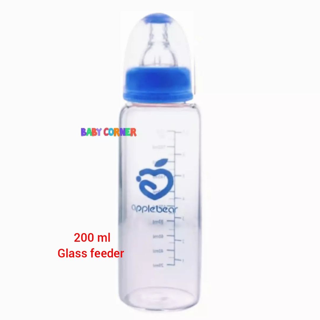 Apple Bear Glass Feeder 200 ml Blue
