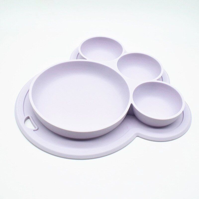 Safe Silicone Children Dishes Cute Cartoon Baby Dining Plate Suction  Solid Color Toddler Kids Training Tableware