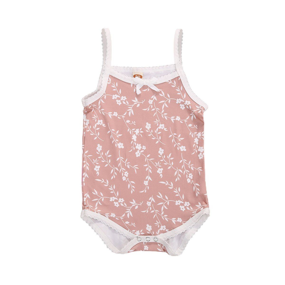 FOCUSNORM 0-24M Summer Kids Girls Bodysuits Flowers Print Sleeveless Jumpsuits Bow Lovely Outfits 3 Colors