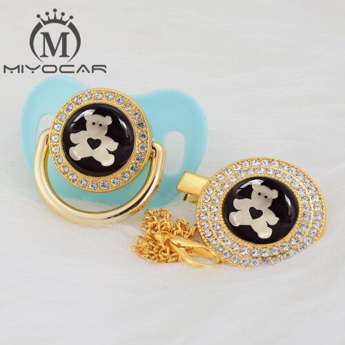 MIYOCAR black lovely bear Gold bling pacifier and pacifier clip BPA free dummy bling unique design GBEAR