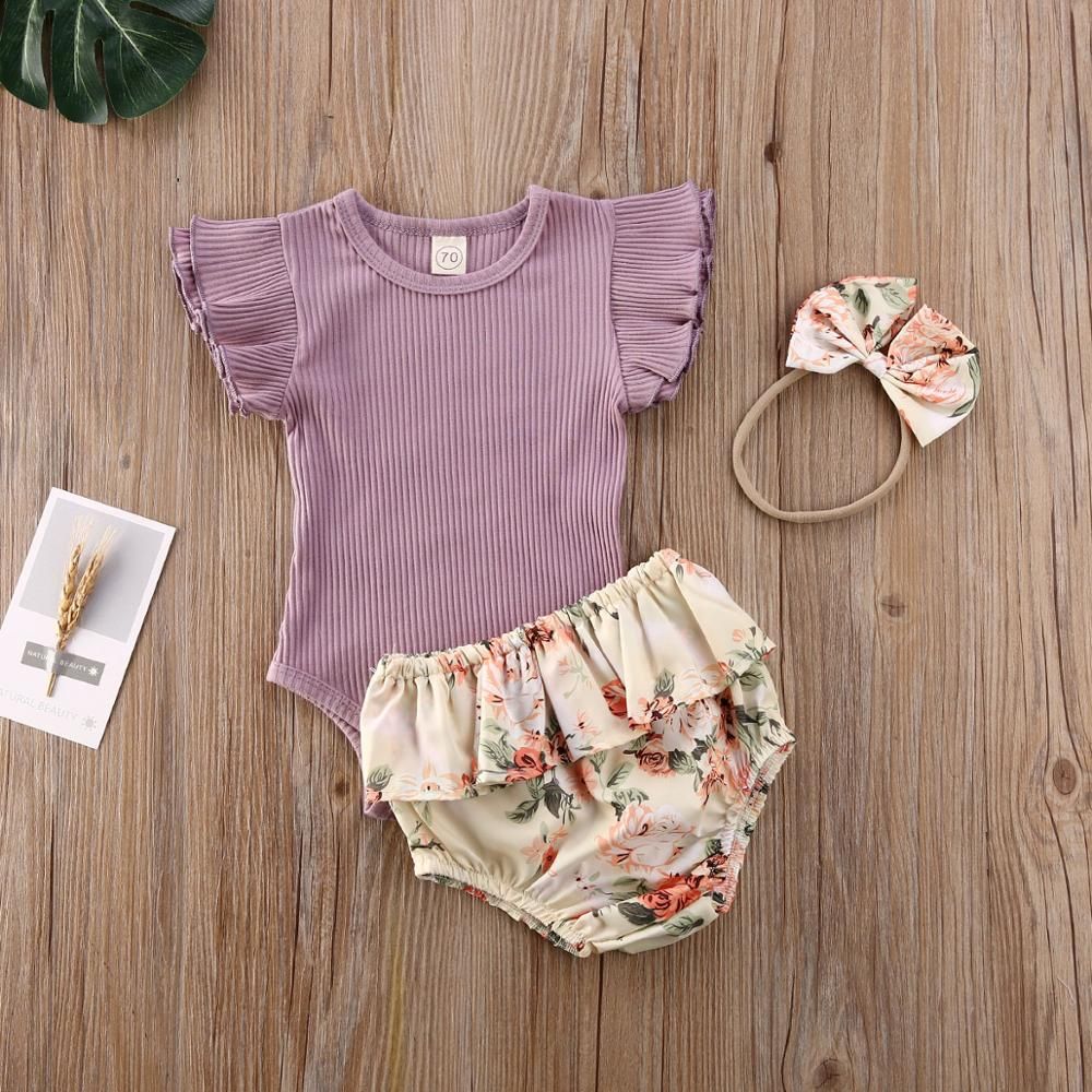 Summer Baby Girl Floral Clothes Sets Cute Infant Baby Girl Outfit Clothes Vest Top T-shirt+Tutu Shorts Pants Set