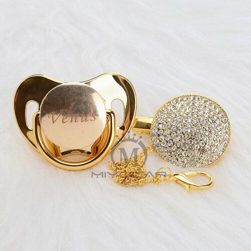 MIYOCAR Personalized any name can make all gold bling pacifier and pacifier clip BPA free dummy bling unique design PB