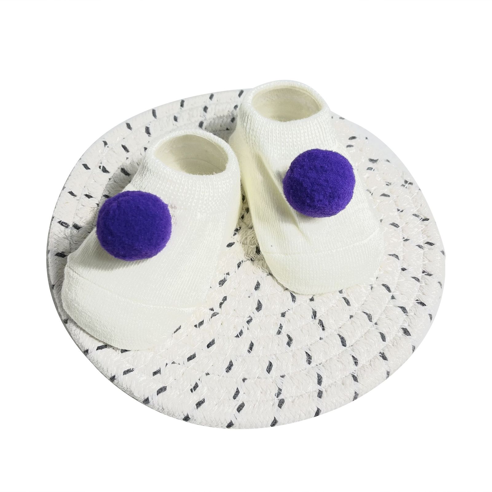 1 Pair Baby Socks Pom-pom Design Non-slip Cotton Toddlers Floor Socks for Indoor