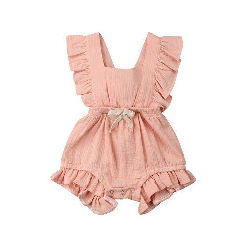 Newborn Baby Girls Ruffle One-Pieces Sleeveless Solid Color Backless Bow Romper Jumpsuit Outfits Summer Cotton Girl Clothes