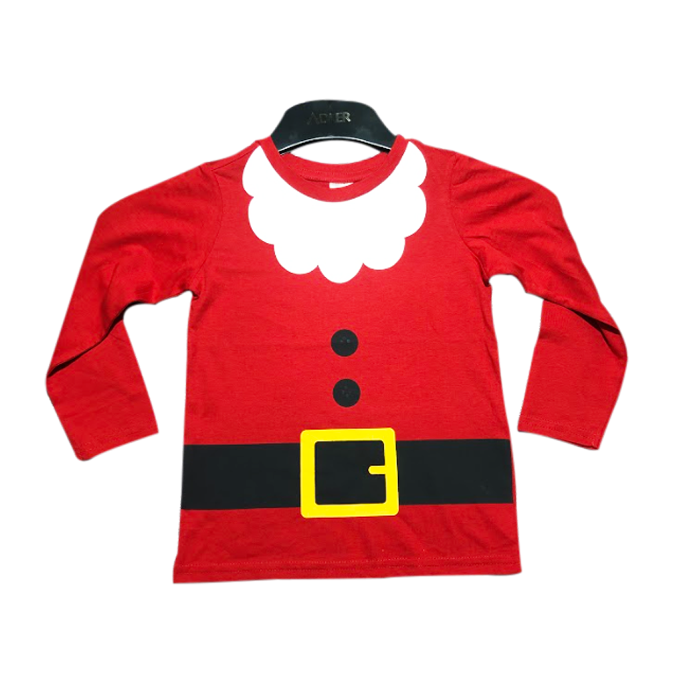 Export Quality Cotton Winter Santa Cloth Full Sleeve T-Shirt For Girl (2-3 Years) - Red