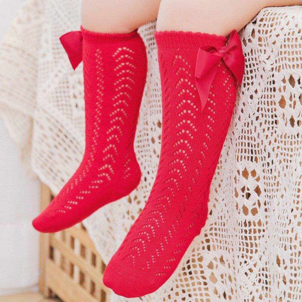 Balleenshiny Spanish Socks for Children's Comfort Loose Mouth Newborrn Baby Girls Sock Bowknot Cotton Infant Kids Sock 6colors