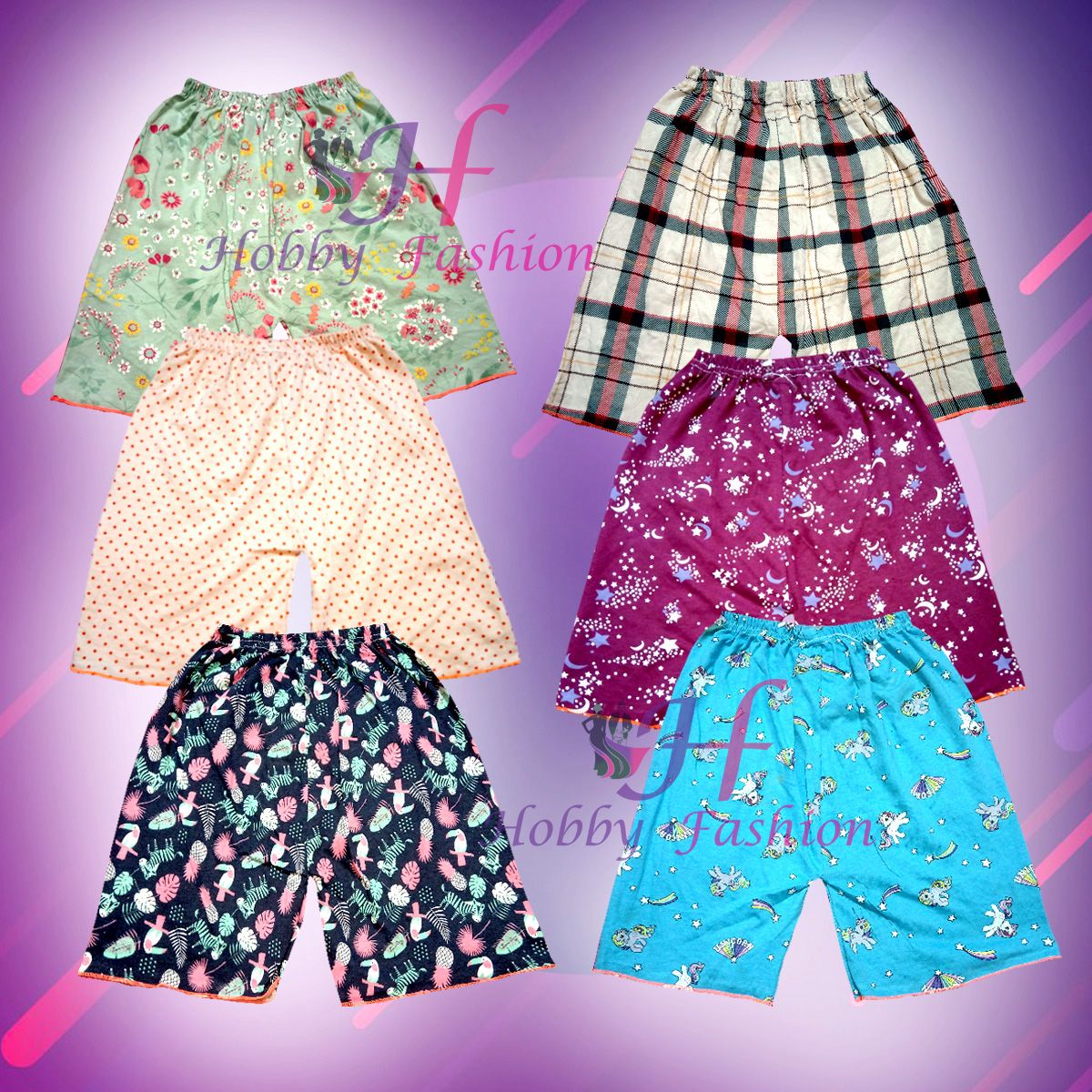 Multicolor printed Half Pant For kids by any color (6 Pieces)
