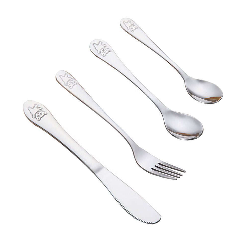 4pcs/set Teaspoon Spoon Fork Knife Utensils Set Stainless Steel Baby Kids Learning Eating Habit Children Tableware