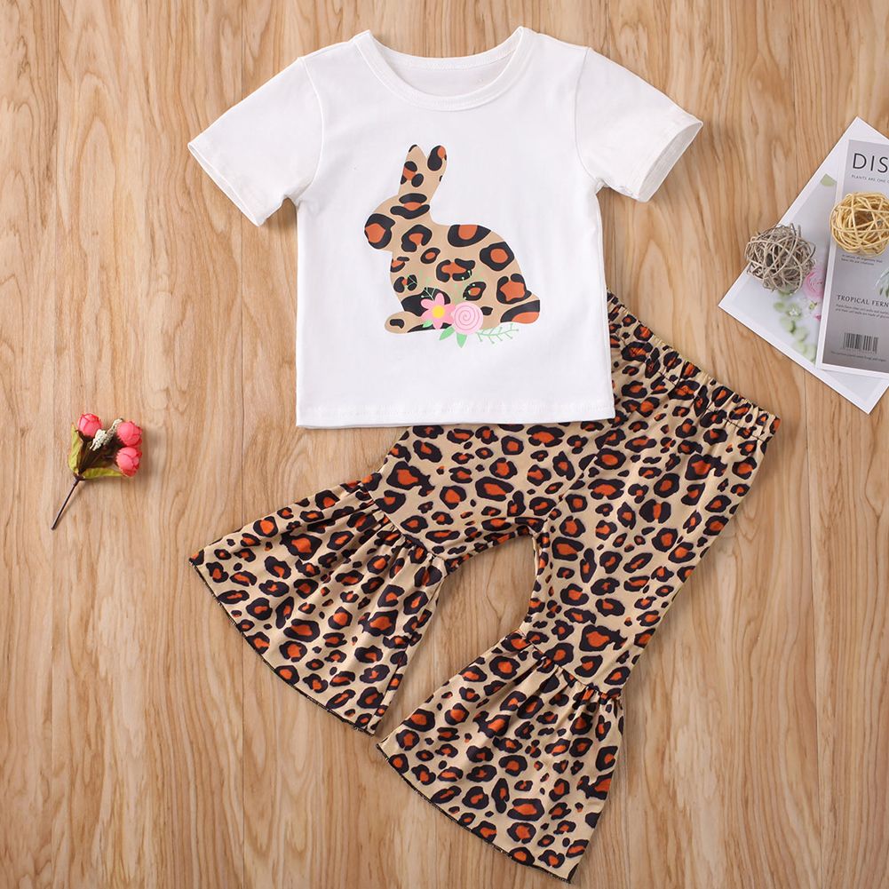 2020 Toddler Baby Girl Valentine's Day Clothes Leopard print T-shirt+Pants Outfits