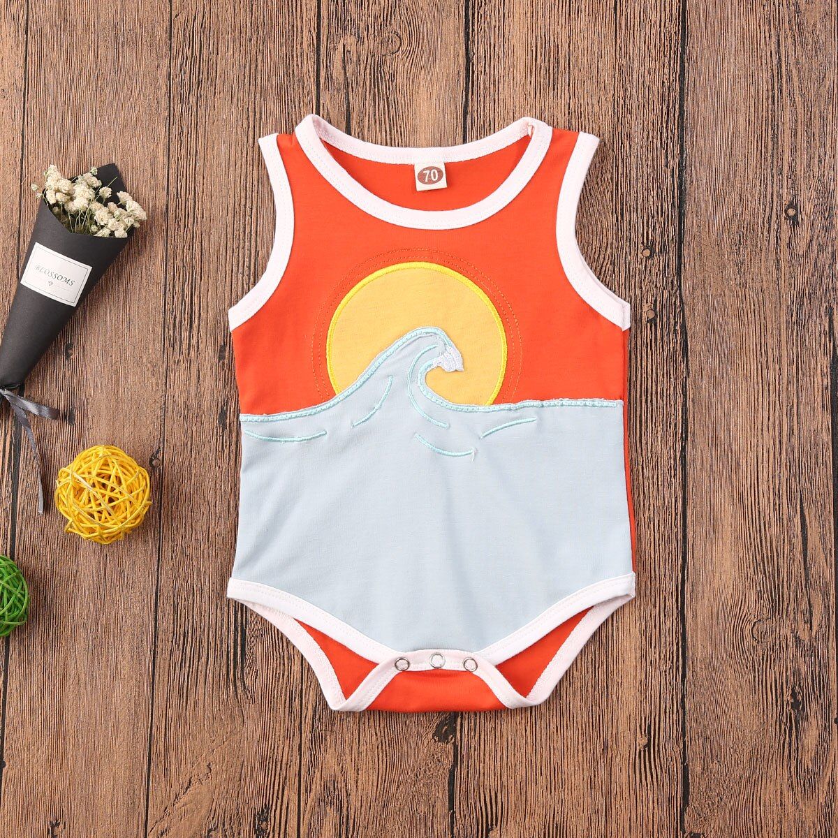 2020 Baby Summer Clothing Infant Newborn Baby Girls Boys Embroidery Sunrise Bodysuits Sleeveless Sunsuit Jumpsuit