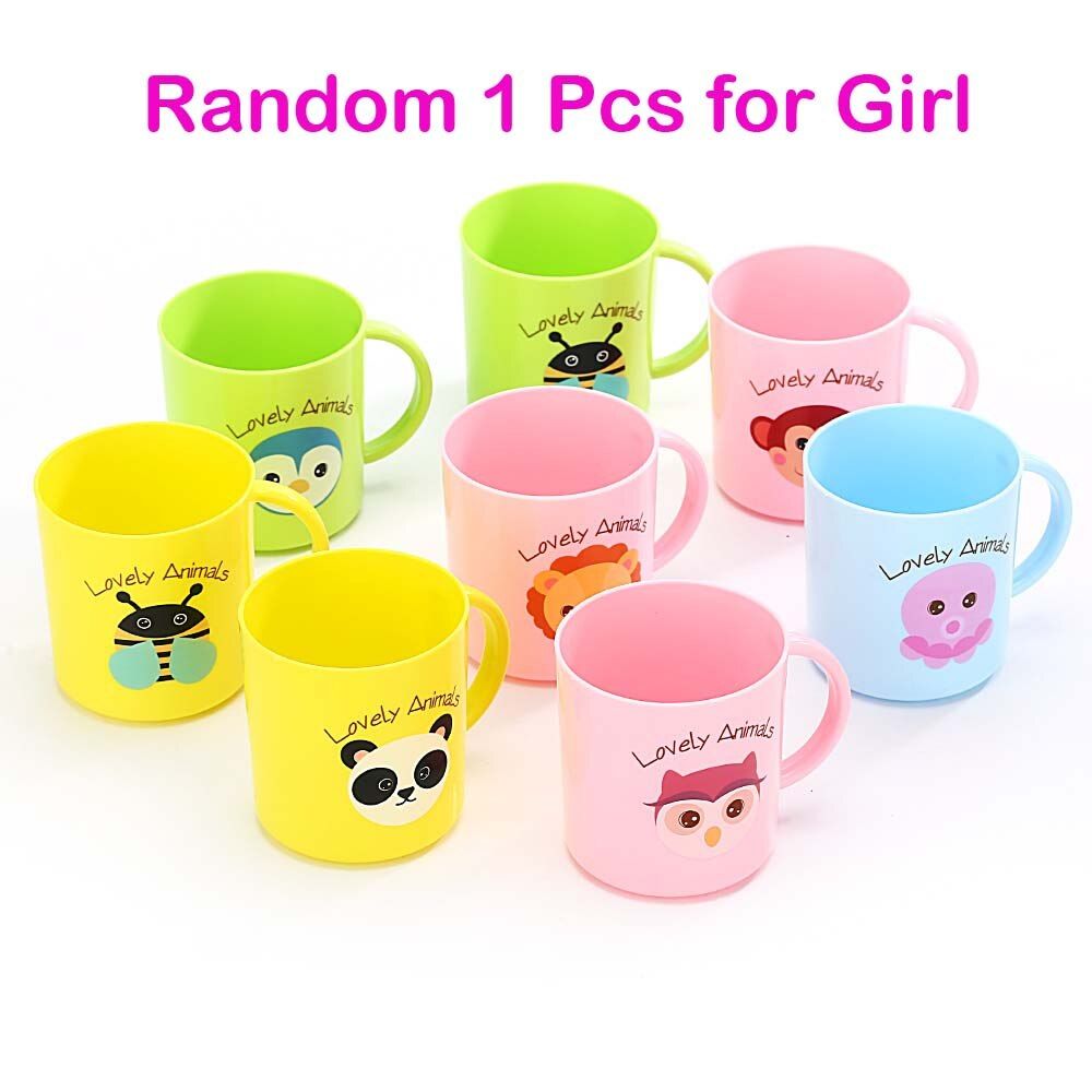 1Pcs 250ml Kids Children Infant Baby Milk Cup with Handle Breakfast Mug Drink Home Cup Yellow/Blue/Green/Pink Random Cartoon