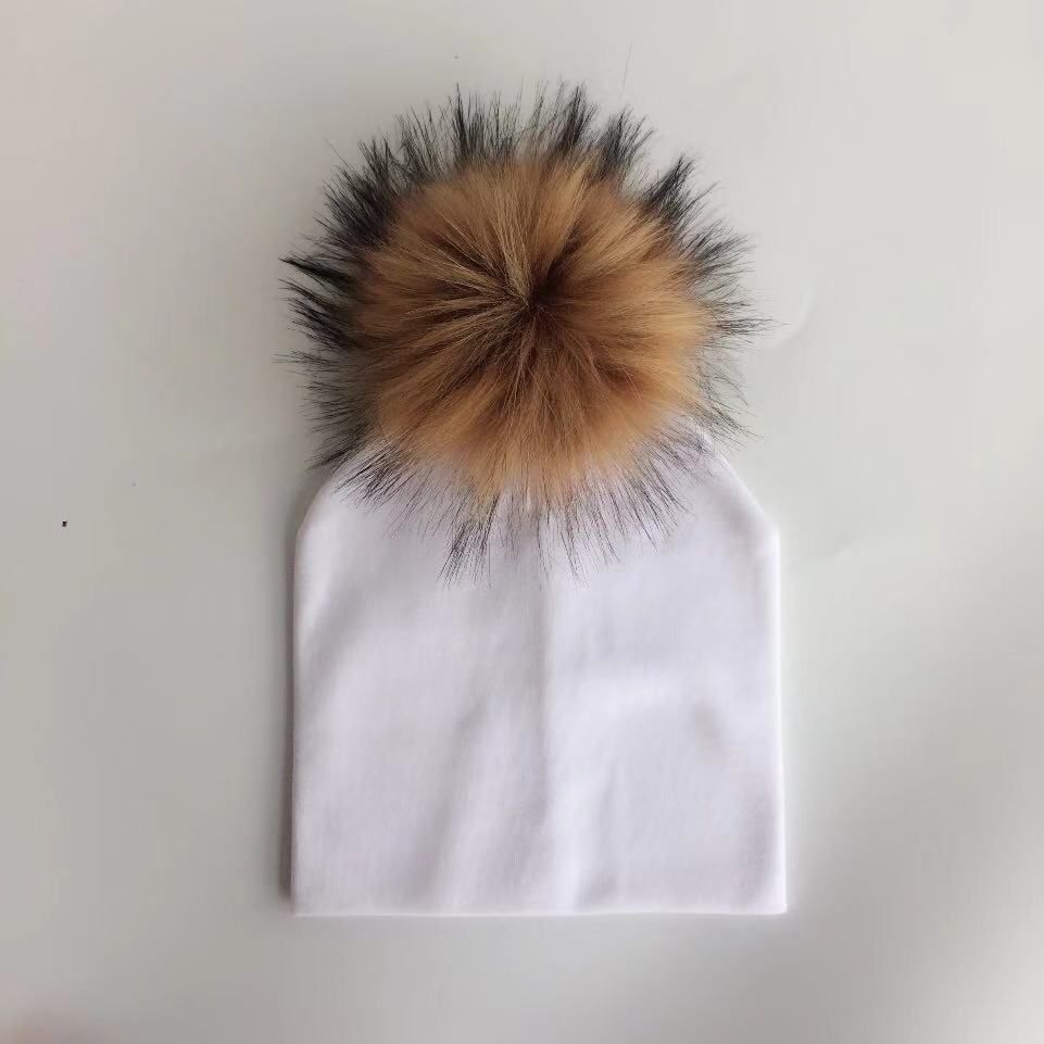 winter children's infant toddler hat cap Kids baby boys girl cotton newborn photography props raccoon faux fur pompom hat beanie