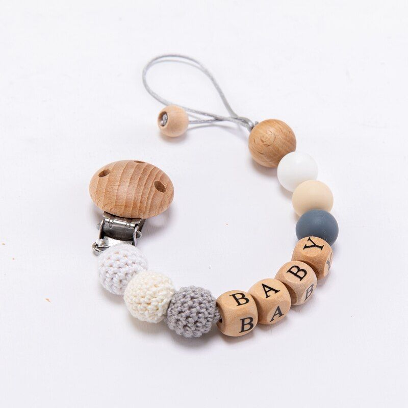 1pc Baby Pacifier Chain Personalize Name Pacifier Clip Wooden Dummy Chain Holder Cute Soother Chains Baby Teething Toy Baby Chew