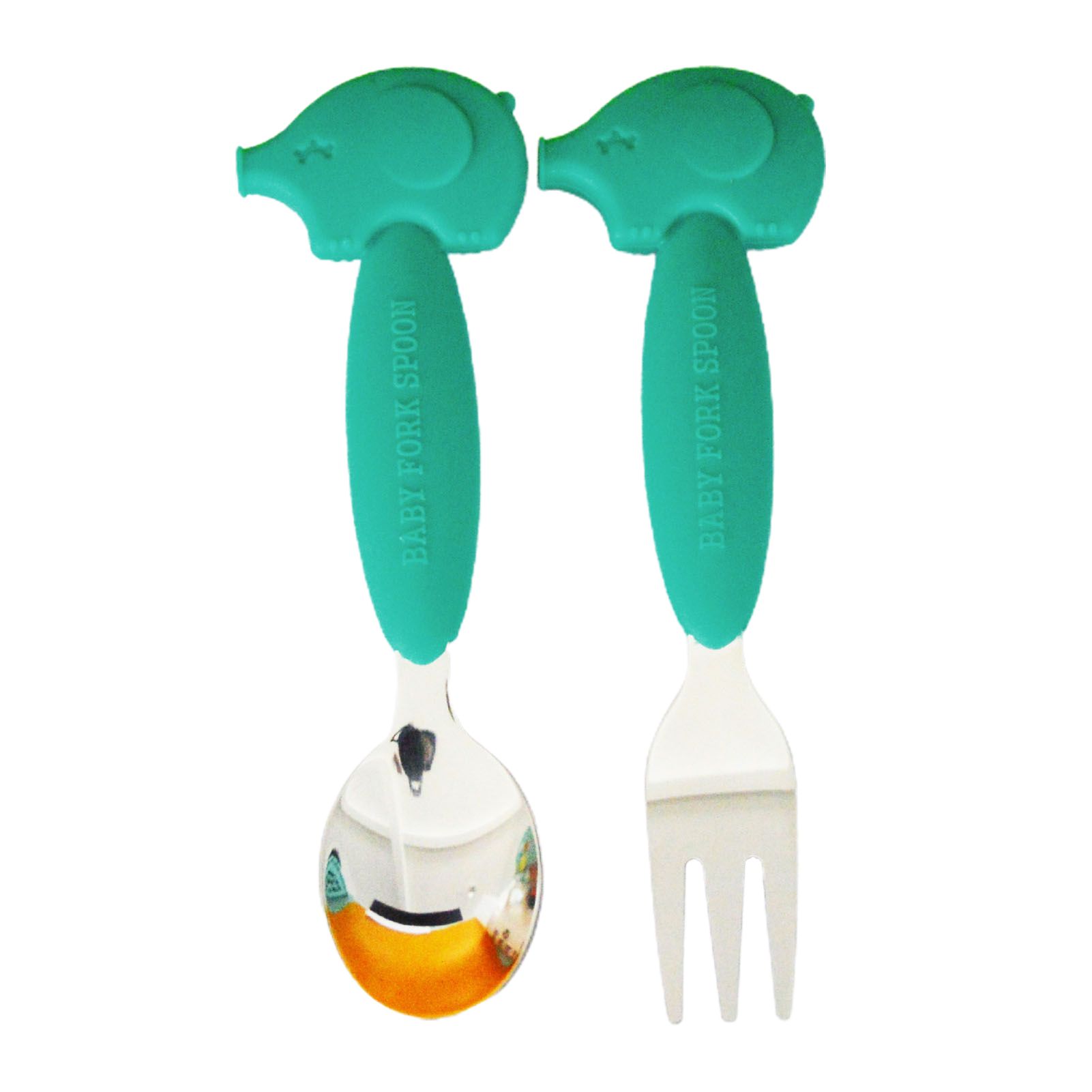 1 Set Baby Fork Food Grade Rust-proof Stainless Steel BPA Free Baby Fork Spoon Self-Feeding Tableware for Home