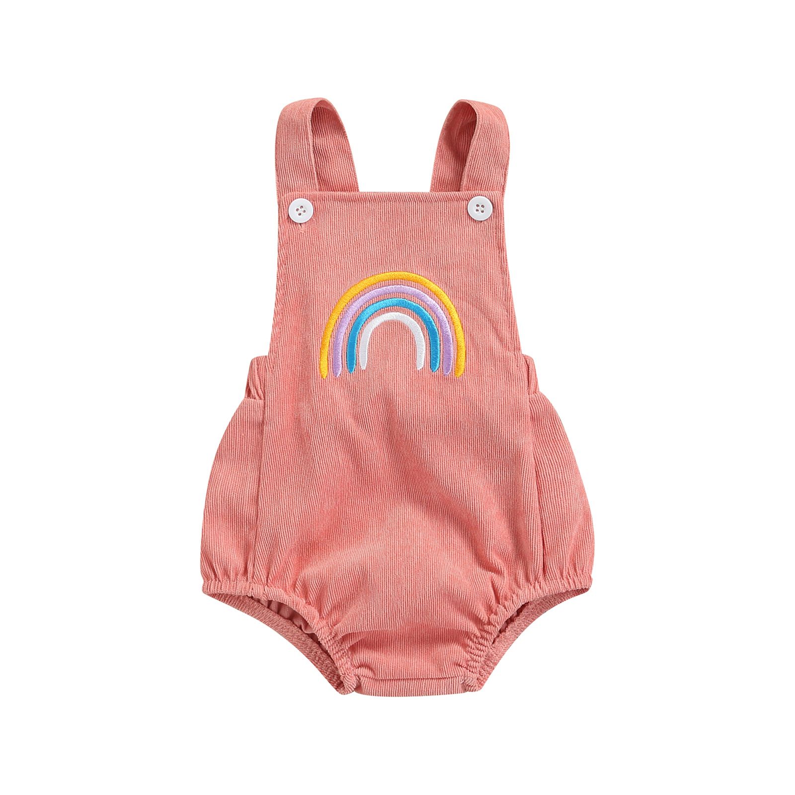 Newborn Baby Rainbow Bodysuit, Buttons Decor Wide Shoulder Straps Romper, Short One-Piece Clothes