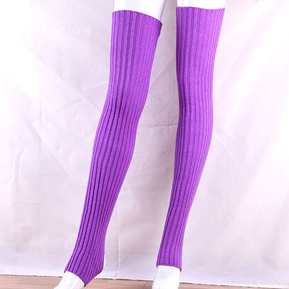Women Elastic Solid Color Warm Thigh High Knitted Long Socks Over Knee Stockings