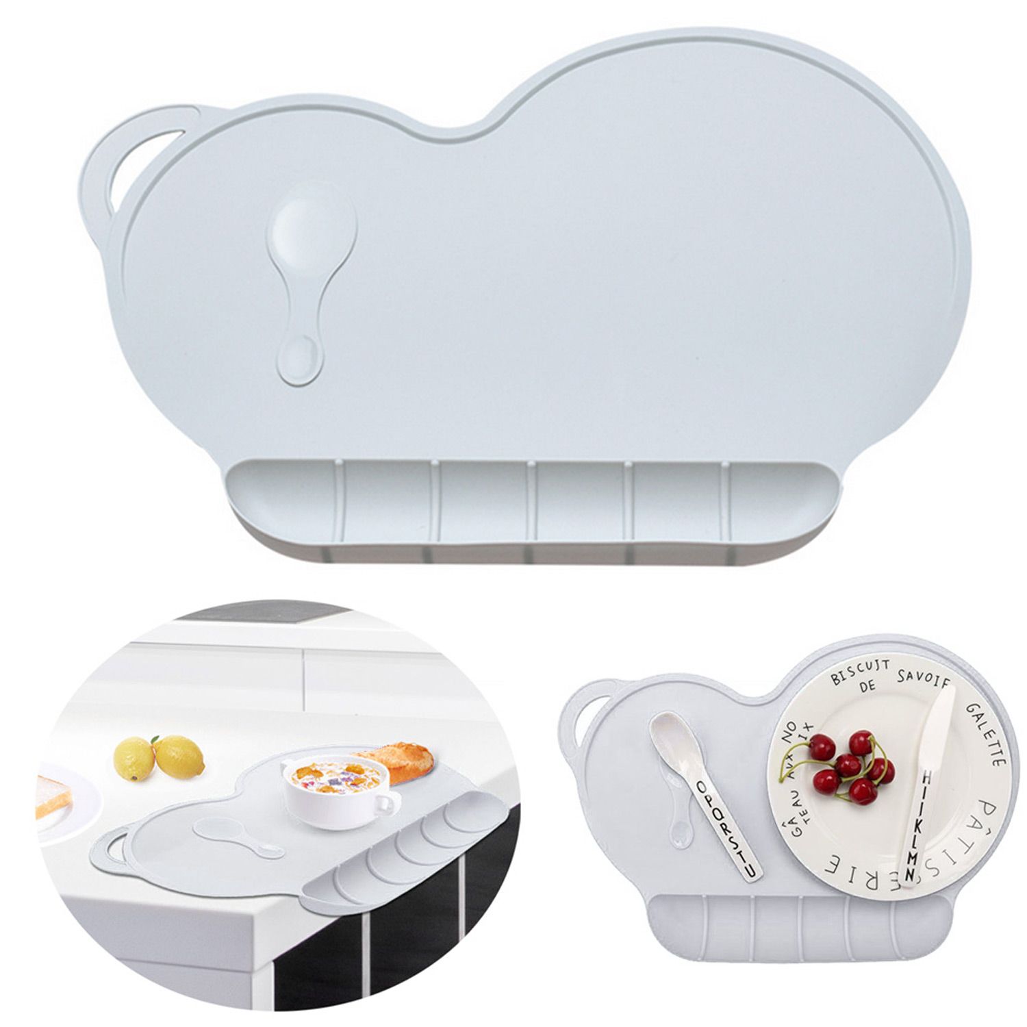 【BestGO】Toddler Placemat Portable Non-slip Anti-spill Silicone Placemat Place Mat with Suction Cups for Home Restaurant Outdoor Travel