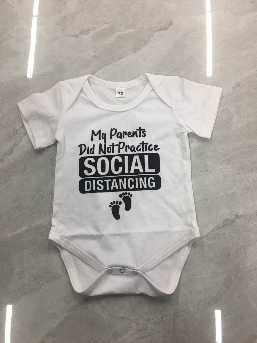 Newborn Summer Romper, Baby Footprint & Letter Print Short Sleeve Round Neck Playsuit