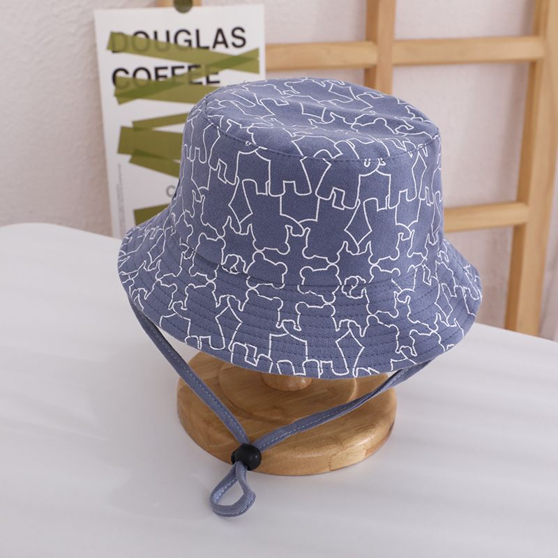 Cartoon Bear Print Baby Bucket Hat Spring Autumn Windproof Kid Fisherman Cap Soft Cotton Outdoor Sun Hat