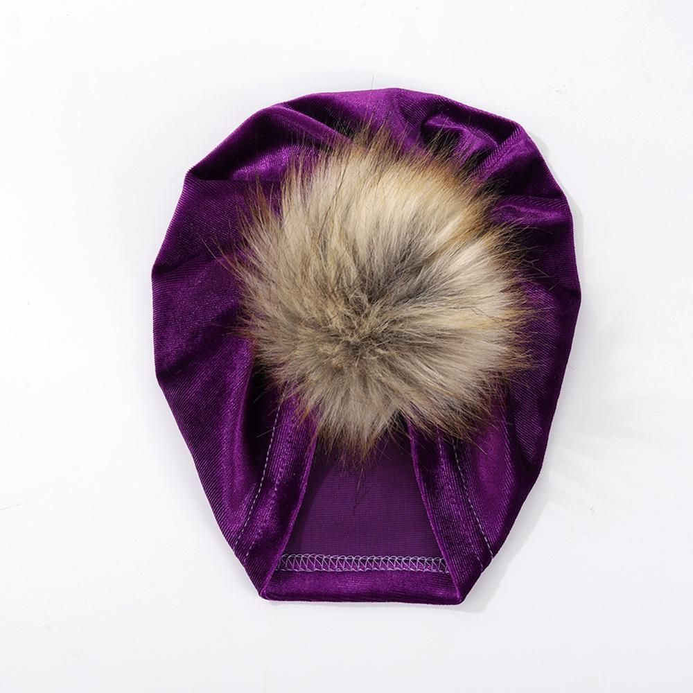 Solid Velvet Fabric Fur Ball Hat for Kids Boys Girls Baby Photograph Props Big Pompom Topknot Autumn Winter Ear Warm Beanie Cap