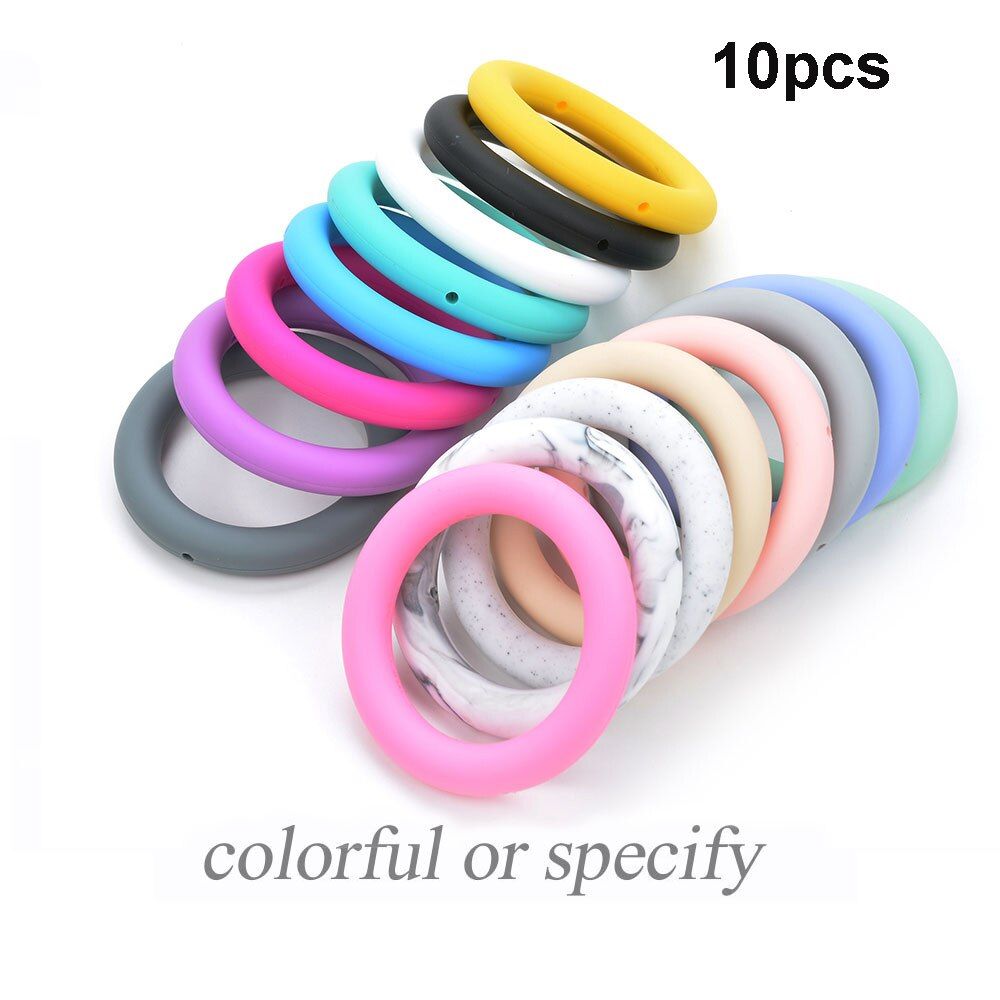 LOFCA 10pcs 65mm Round Teething Ring Food Grade Baby Silicone Beads BPA-Free Silicone Teether  DIY Necklace Pendant Accessory