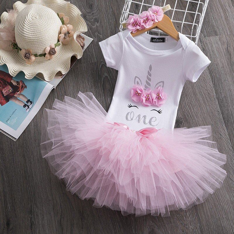 1 Year Baby Girl Birthday Tutu Dress Toddler Girls 1st Party Outfits Newborn Christening Gown 12 Months Infantil Baptism Clothes