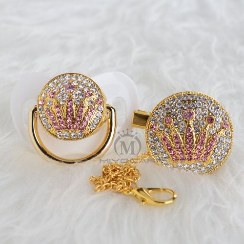 MIYOCAR bling bling pink crown rhinestone Baby Pacifier/ Nipples /Dummy /cocka /chupeta baby gift babyshower APCG