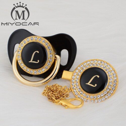 MIYOCAR unique design name Initials letter L beautiful bling pacifier and pacifier clip BPA free dummy bling unique design LL