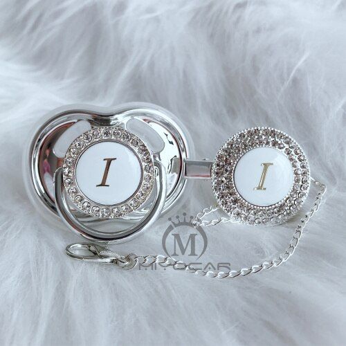 MIYOCAR beautiful bling pacifier and pacifier clip set name Initials letter I unique BPA free dummy bling unique design LI