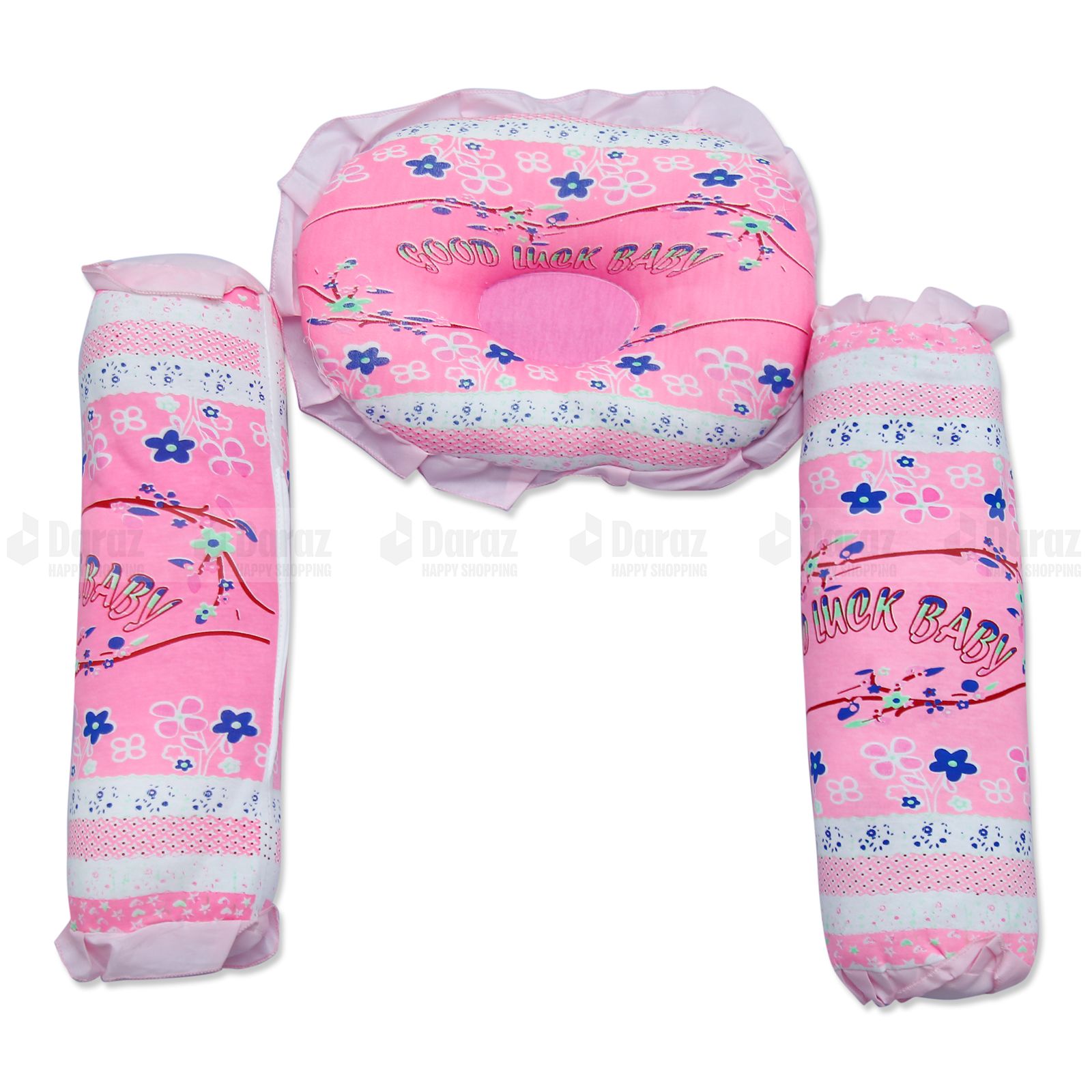 Sleeping Portable Protector Pillow Set For New Born Baby - 3 Pcs - Pink