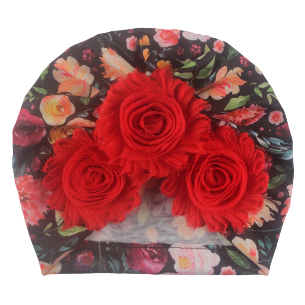 Newborn Girl Printed Hat, Floral Decoration Beanie Caps, Headwrap Outwear Home Wear Casual Hats