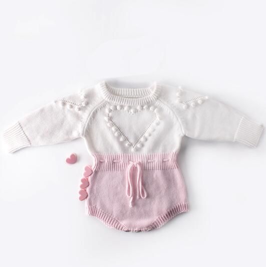 2020 Spring Baby Girl's knit Rompers Long Sleeve Wool Knitted Cherry Rompers Toddler Autumn Clothing Baby Triangle Jumpsuit