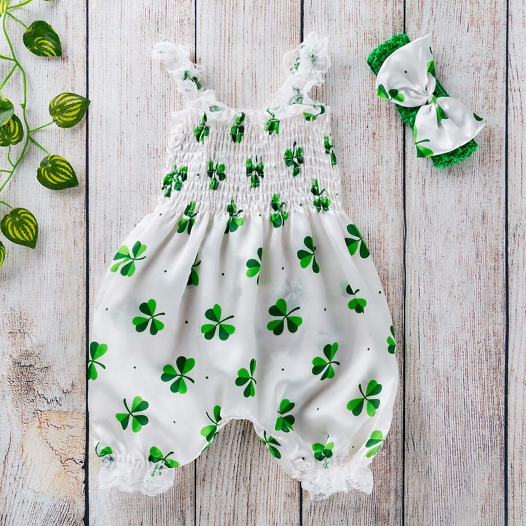 cute warm Toddler Baby Boy Girls St. Patrick's Day Sleeveless Romper Jumpsuit Clothes