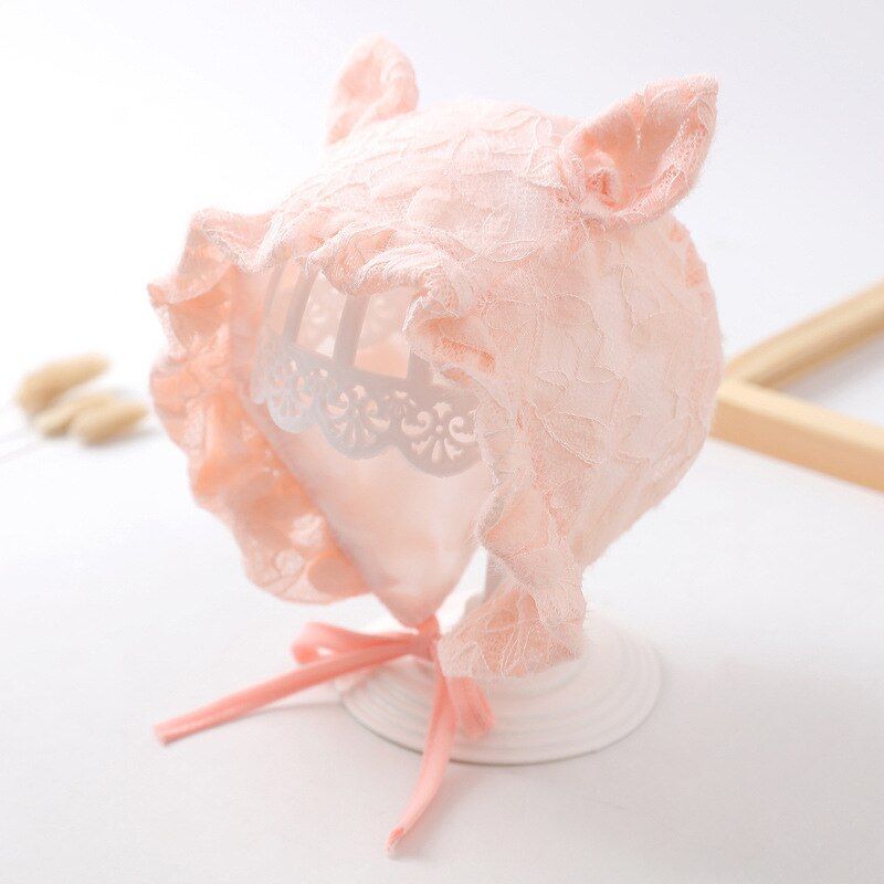 Lace Ruffle Baby Hat Spring Summer Newborn Hat Cartoon Ear Soft Cotton Baby Girls Kids Infant Bonnet Caps With Rope
