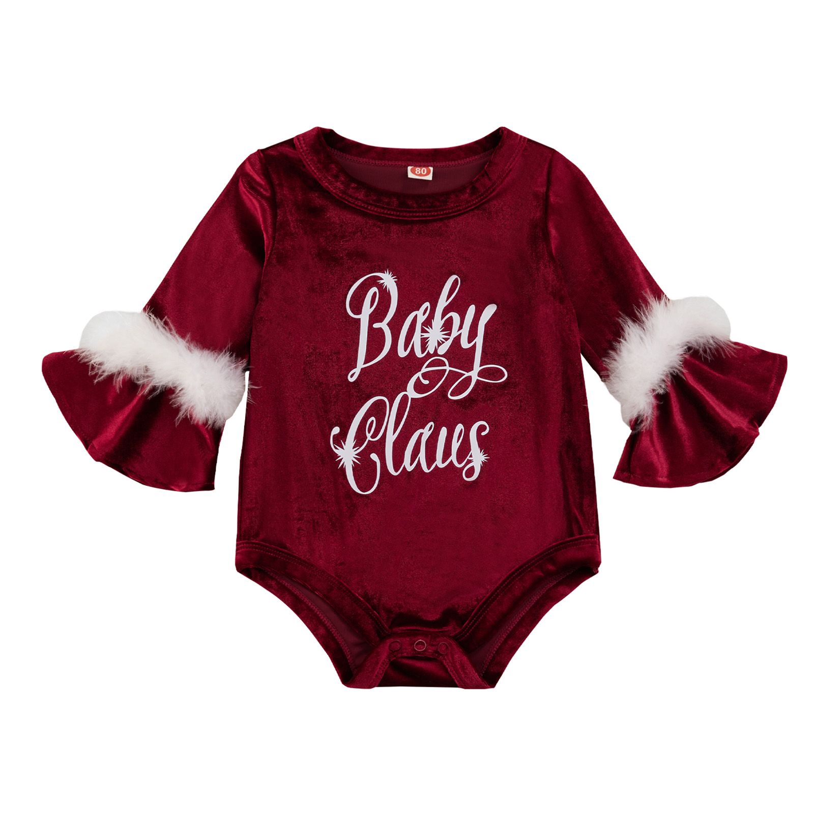 Lovely Kids Plush Romper, Long Sleeve Round Neck Lettering Bodysuit, Kids Clothing