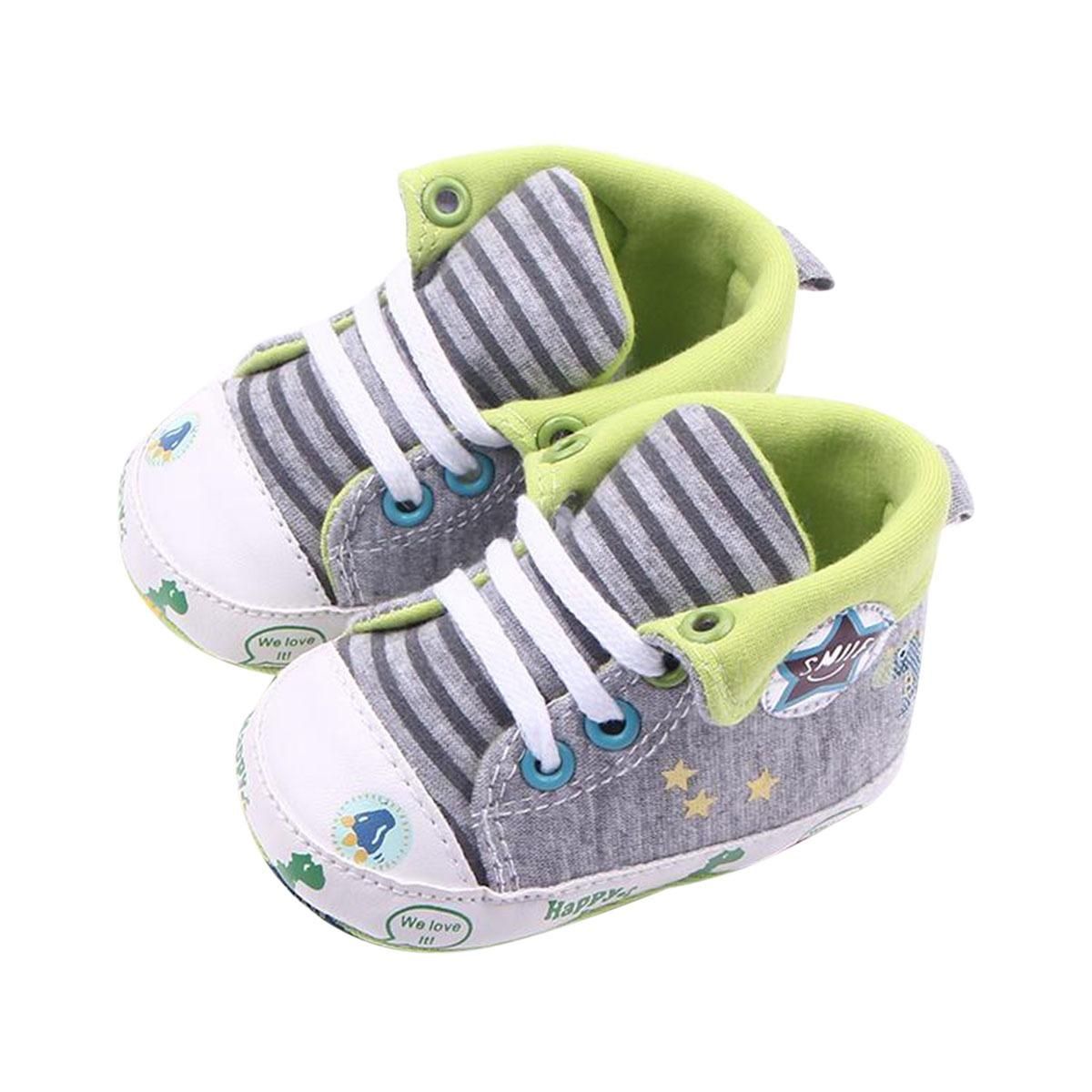 (HAVEit360) Baby Boys Dinosaur Cartoon Striped Star Print Anti-slip Shoes Sneaker Shoes For (11cm=0-04 month)(12cm=04-08 month) (13cm=08-12 month) size