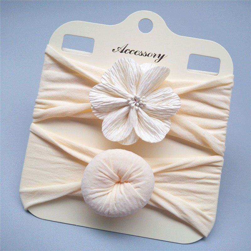 2Pcs/Set Flower Baby Headbands Solid Color Knot Baby Girls Elastic Hairband Turban Infant Toddler Baby Hair Accessories